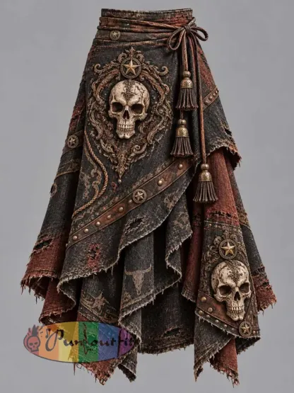 Women’s Vintage Skull Pattern Printed Skirt - As picture · S