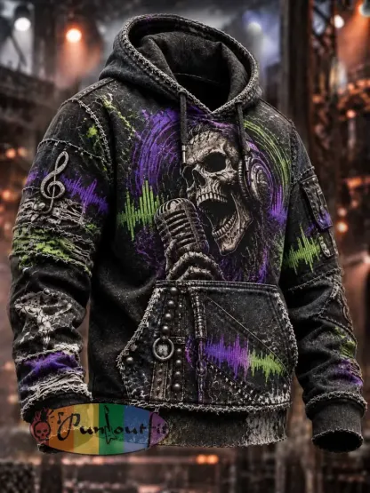Men’s Vintage Skull Pattern Printed Hoodie - As picture · S