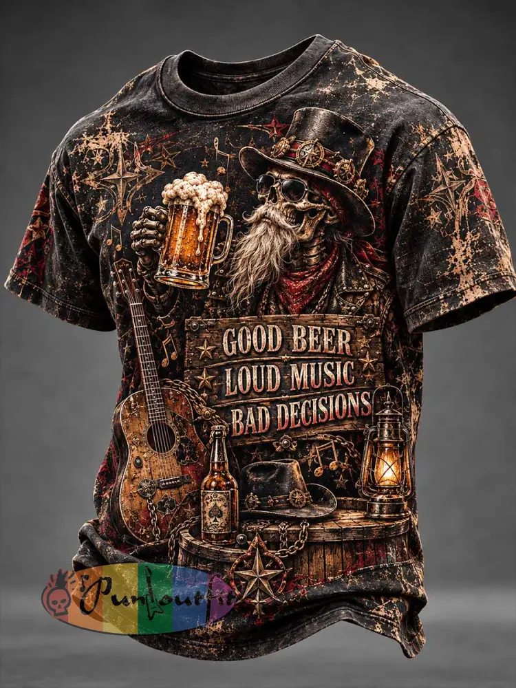 Men’s Vintage Elderly Rock Pattern Printed Shirt - As picture · S