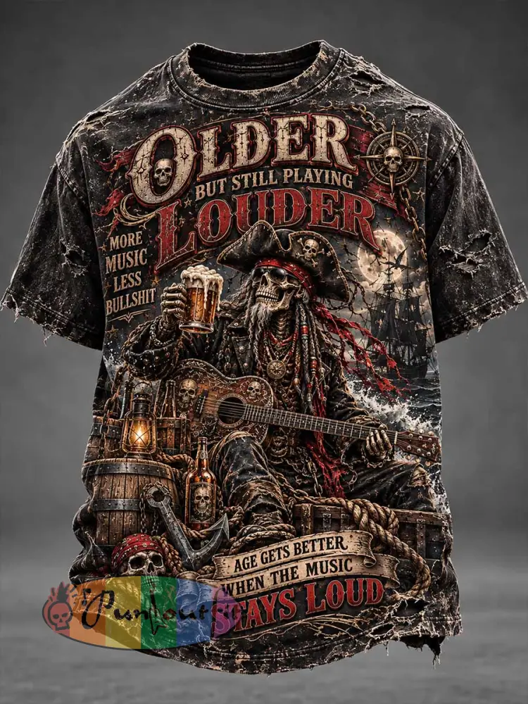 Men’s Vintage Elderly Rock Pattern Printed Shirt - As picture · S