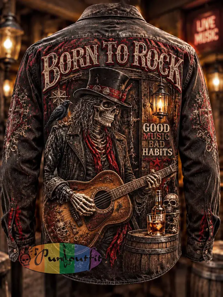 Men’s ’Born to Rock’ Pattern Print Shirt - As picture · S