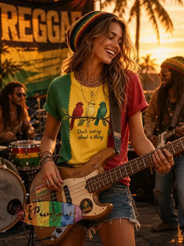 Women's 'Every Little Thing Is Gonna Be Alright' Printed Casual T-Shirt