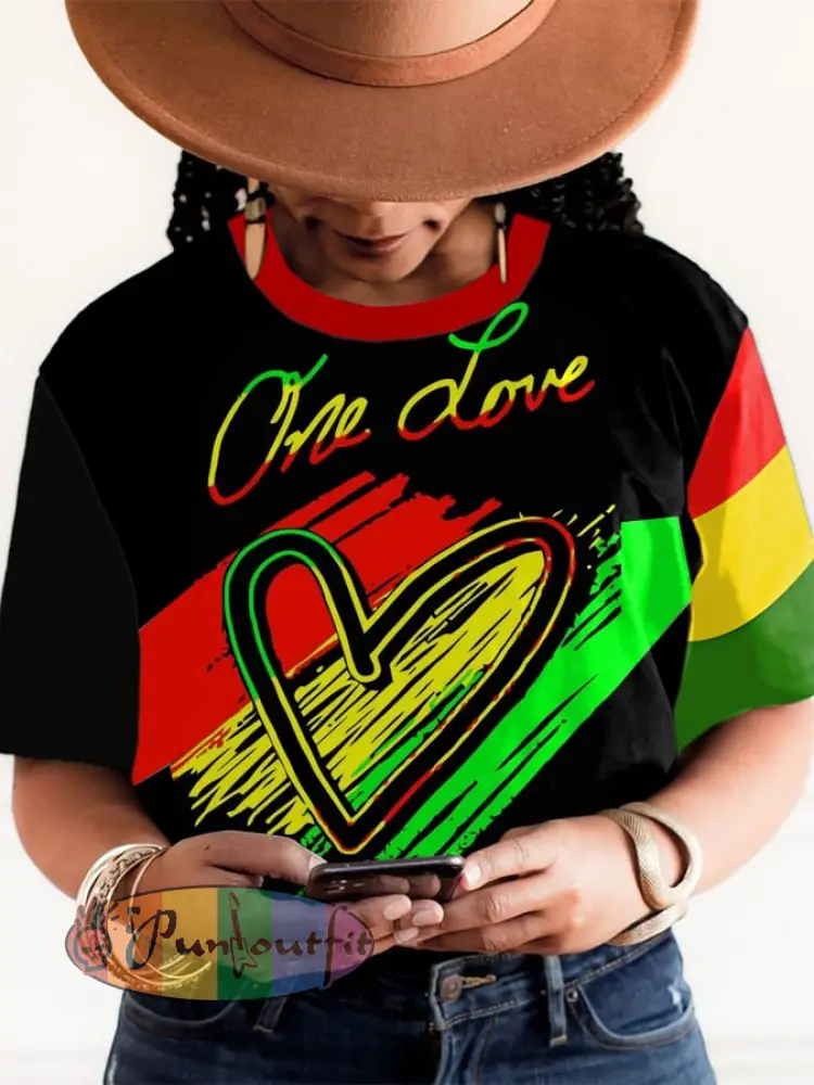 Women’s Reggae Music Colorful Symbol Print T-Shirt Top