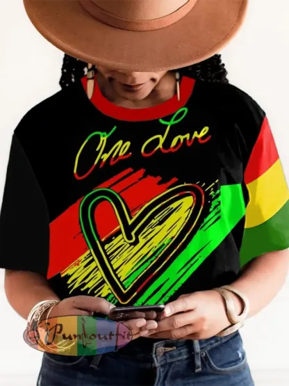 Women’s Reggae Music Colorful Symbol Print T-Shirt Top