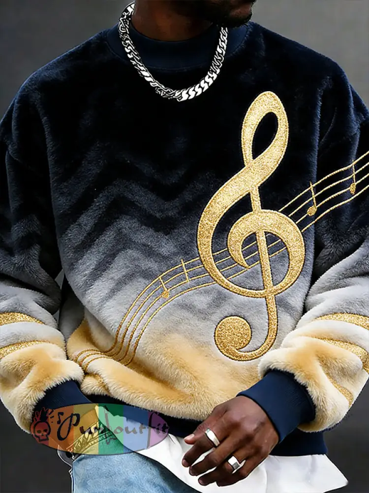 Men's Beautiful Musical Symbols Colorblock Art Print Casual Flannel Sweatshirt