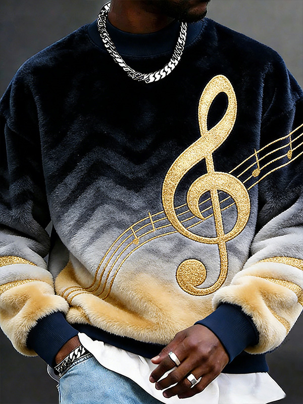 Men's Beautiful Musical Symbols Colorblock Art Print Casual Flannel Sweatshirt