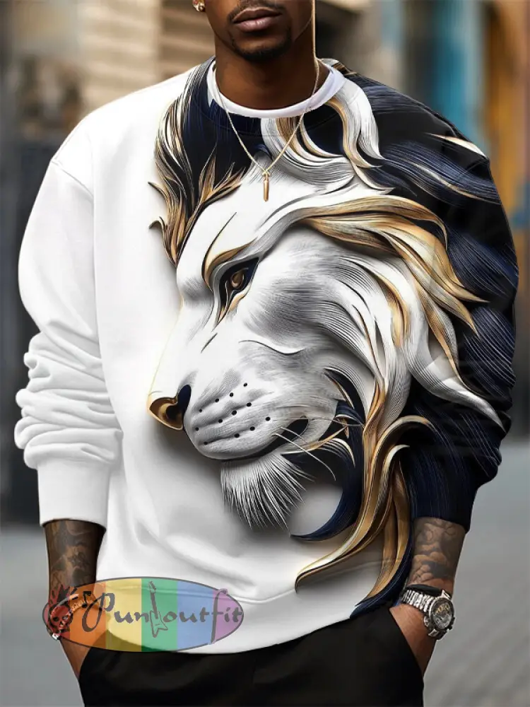 Men's Wild Lion Print Casual Sweatshirt