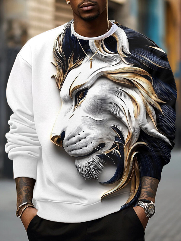 Men's Wild Lion Print Casual Sweatshirt