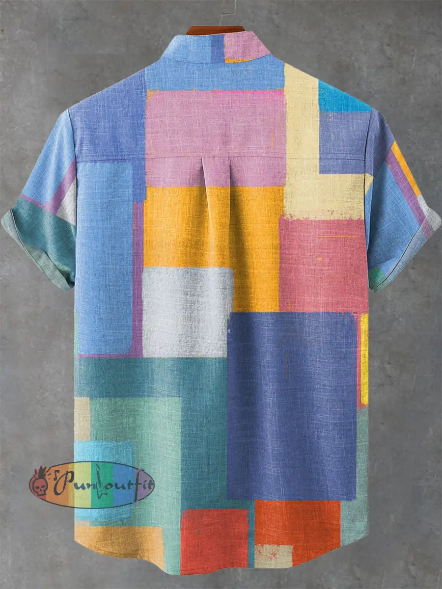 Abstract Art Colorful Geometric Squares Decoration Pattern Casual 100% Cotton Shirt GEOMETRIC ART DESIGN