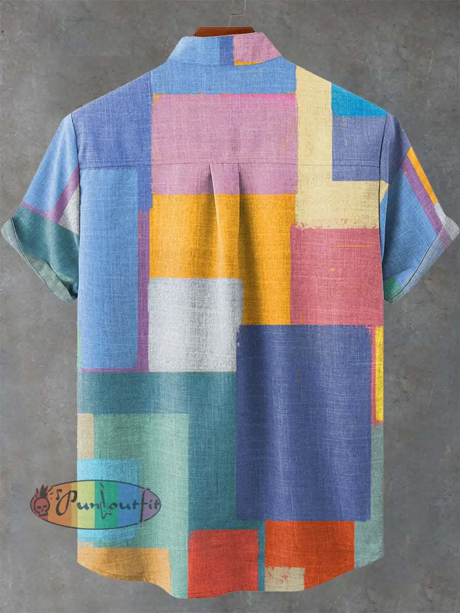 Abstract Art Colorful Geometric Squares Decoration Pattern Casual 100% Cotton Shirt GEOMETRIC ART DESIGN