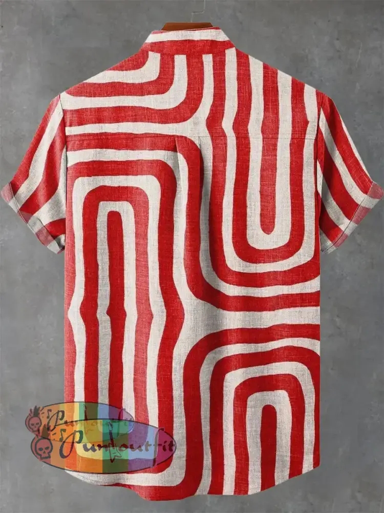 Abstract Art Red Lines Decorative Pattern Casual 100% Cotton Shirt GEOMETRIC ART DESIGN