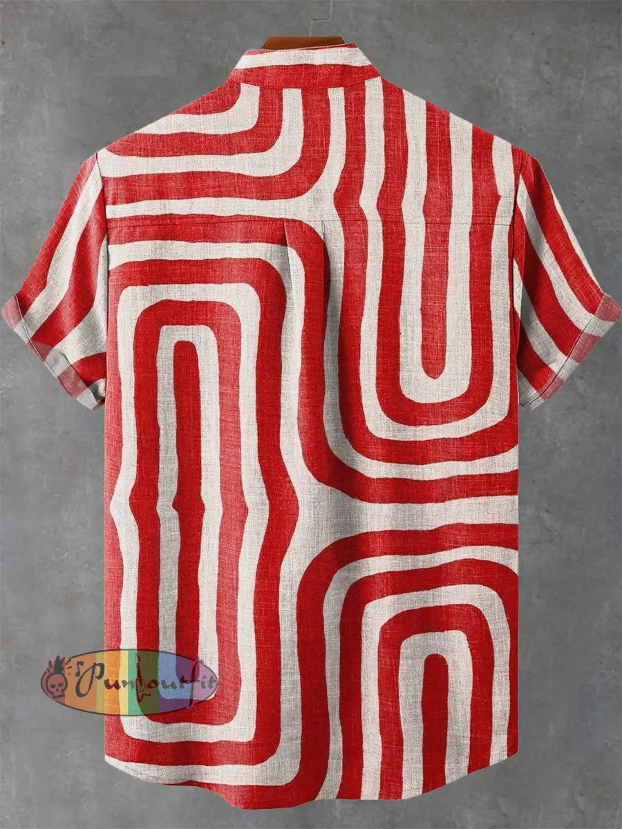 Abstract Art Red Lines Decorative Pattern Casual 100% Cotton Shirt GEOMETRIC ART DESIGN