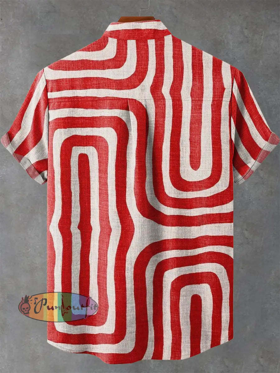 Abstract Art Red Lines Decorative Pattern Casual 100% Cotton Shirt GEOMETRIC ART DESIGN