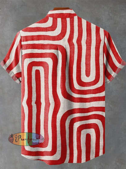 Abstract Art Red Lines Decorative Pattern Casual 100% Cotton Shirt GEOMETRIC ART DESIGN