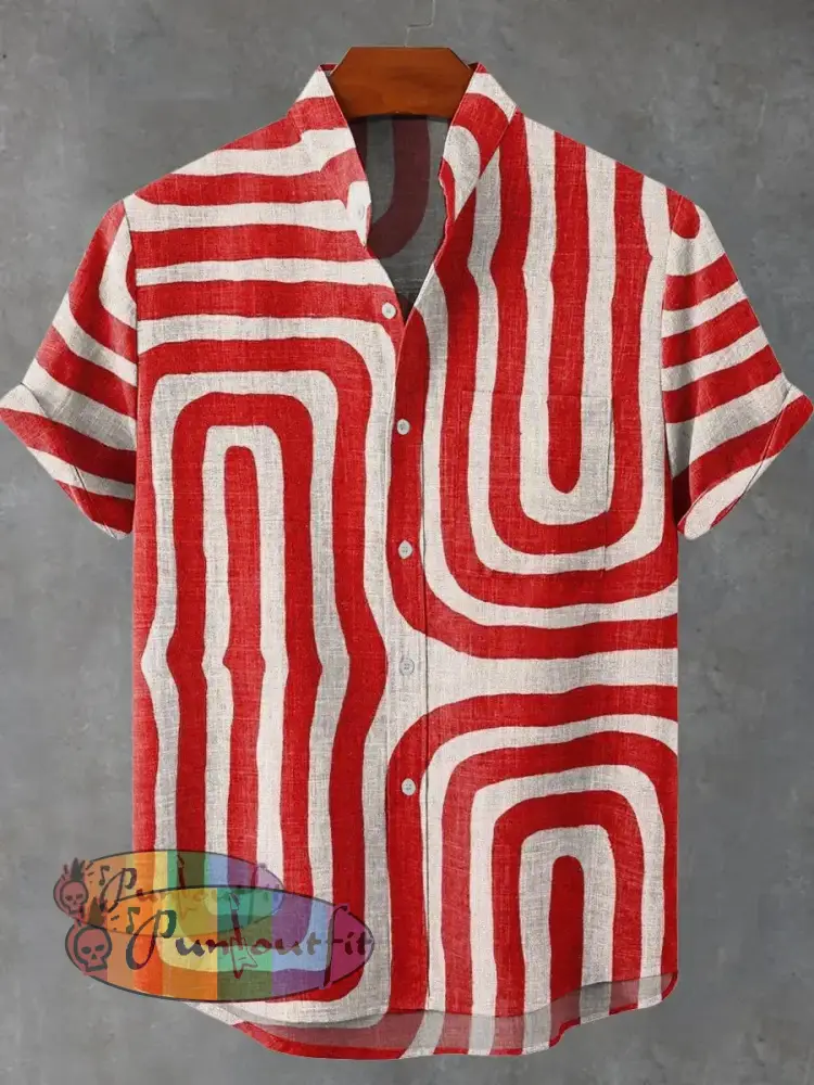 Abstract Art Red Lines Decorative Pattern Casual 100% Cotton Shirt Multicolor / S GEOMETRIC ART DESIGN