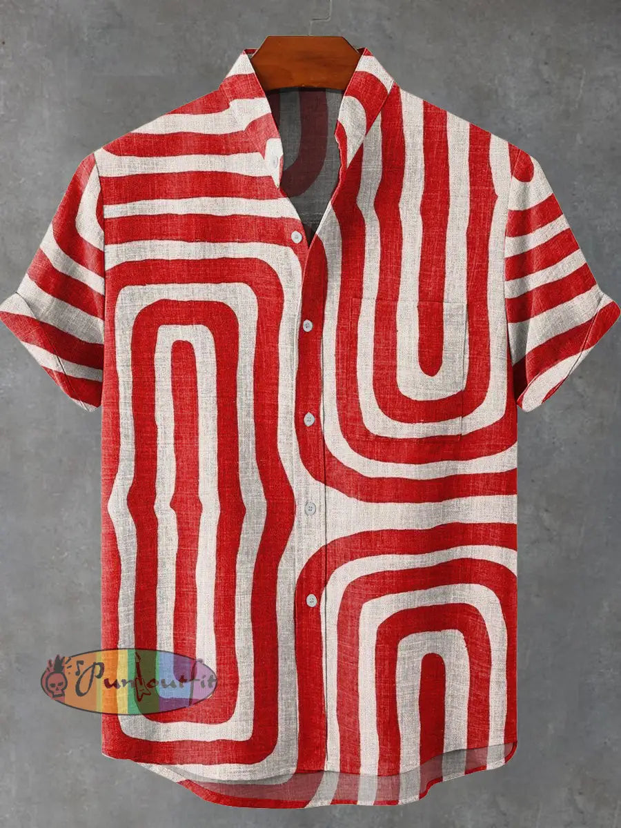 Abstract Art Red Lines Decorative Pattern Casual 100% Cotton Shirt Multicolor / S GEOMETRIC ART DESIGN
