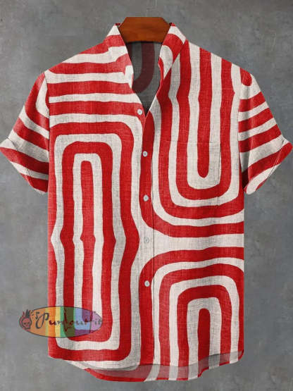 Abstract Art Red Lines Decorative Pattern Casual 100% Cotton Shirt Multicolor / S GEOMETRIC ART DESIGN