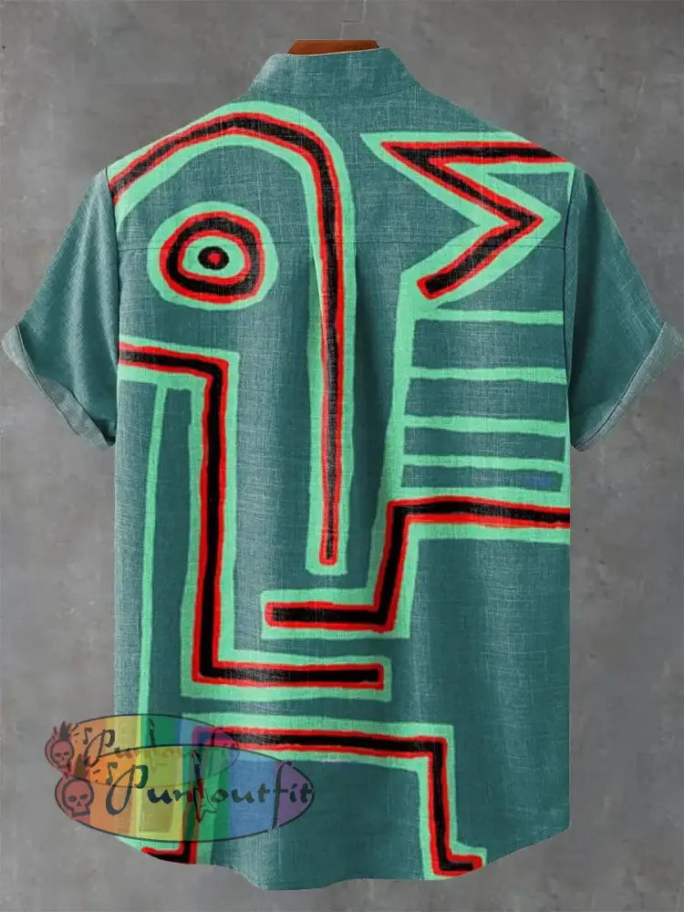 Abstract Digital Art Painting Vintage Print Casual 100% Cotton Shirt GEOMETRIC ART DESIGN