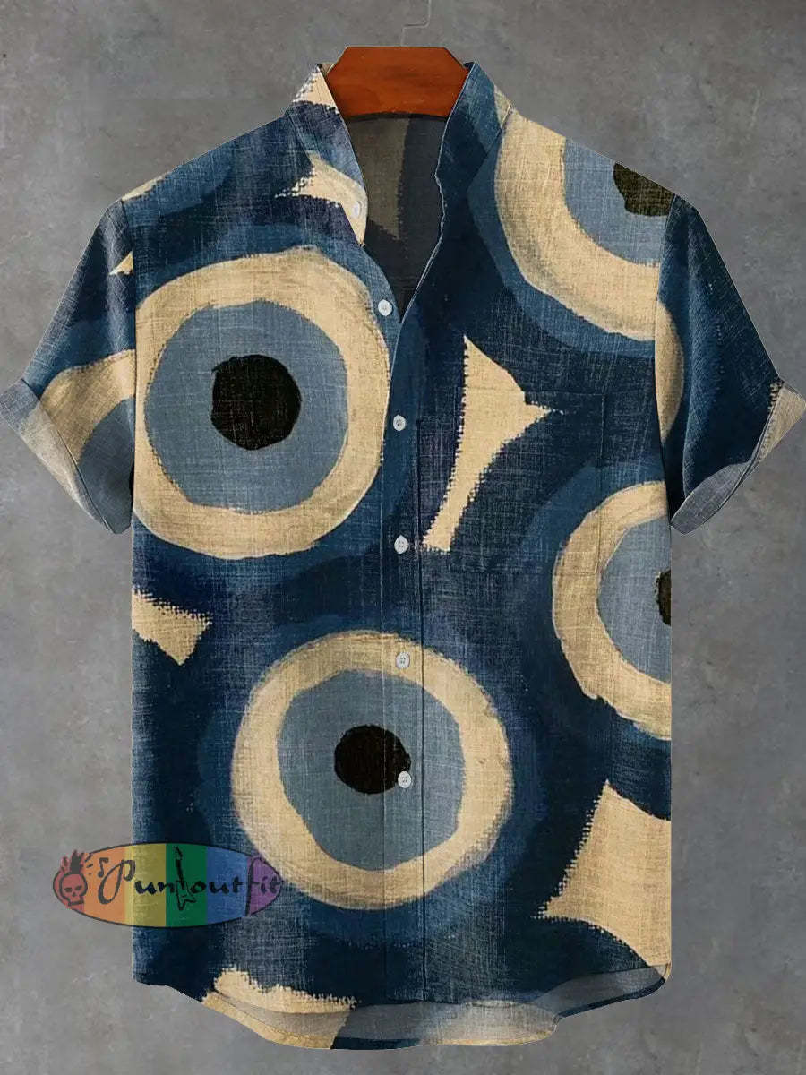 Abstract Digital Art Painting Vintage Print Casual 100% Cotton Shirt Multicolor / S GEOMETRIC ART DESIGN