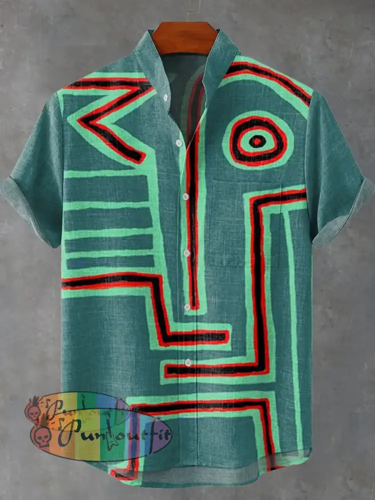 Abstract Digital Art Painting Vintage Print Casual 100% Cotton Shirt Multicolor / S GEOMETRIC ART DESIGN