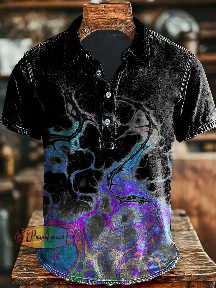 Abstract Gradient Wave Print Casual Polo Shirt As picture / S