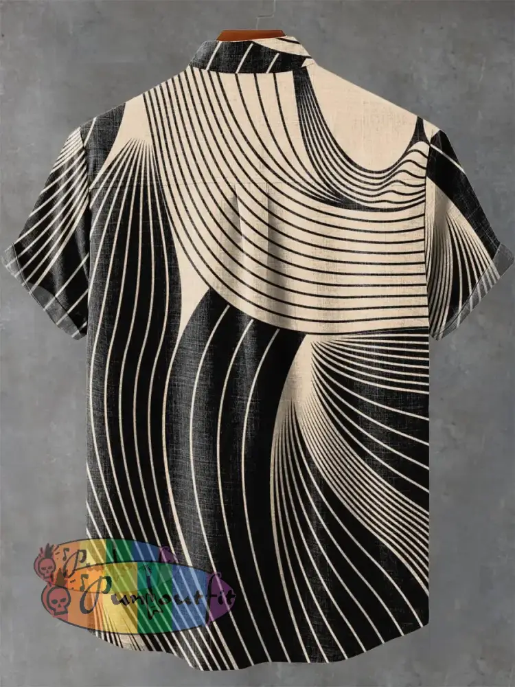 Black Curve Decorative Pattern Casual 100% Cotton Shirt GEOMETRIC ART DESIGN