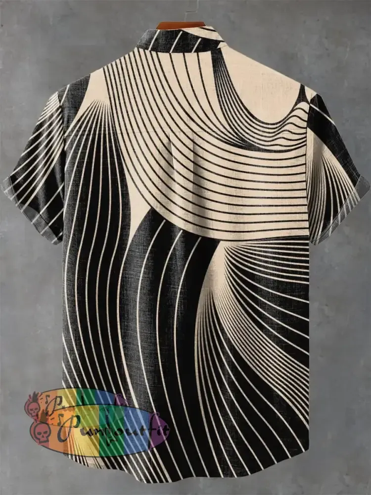 Black Curve Decorative Pattern Casual 100% Cotton Shirt GEOMETRIC ART DESIGN