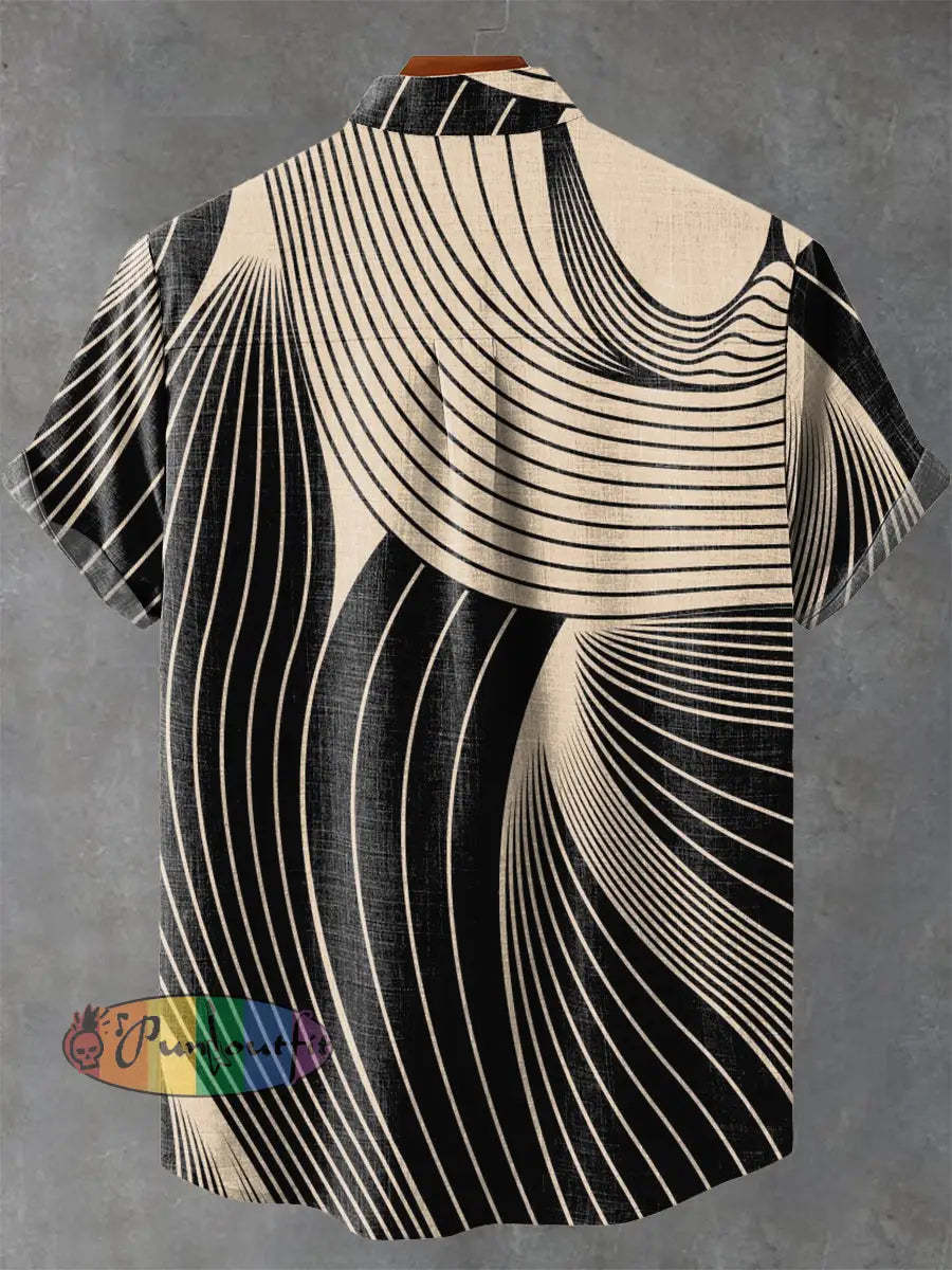 Black Curve Decorative Pattern Casual 100% Cotton Shirt GEOMETRIC ART DESIGN