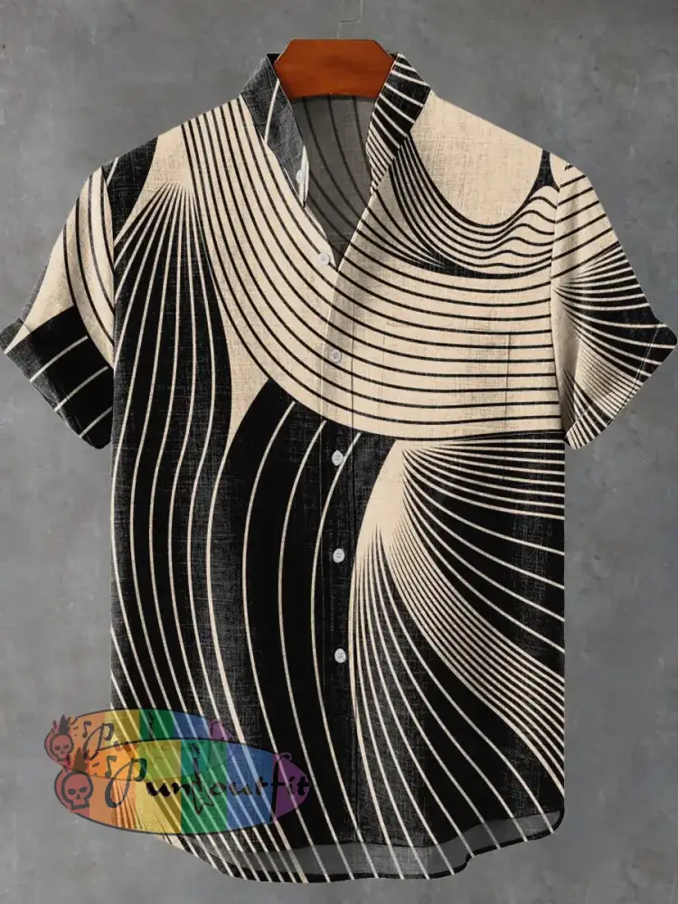 Black Curve Decorative Pattern Casual 100% Cotton Shirt Multicolor / S GEOMETRIC ART DESIGN