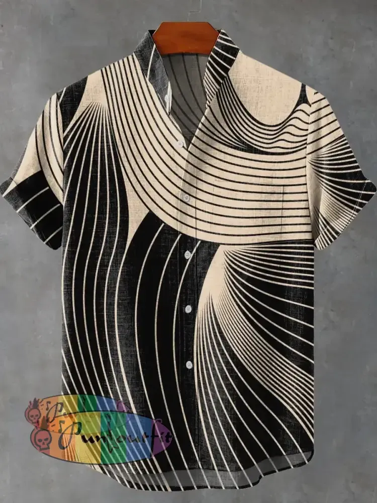 Black Curve Decorative Pattern Casual 100% Cotton Shirt Multicolor / S GEOMETRIC ART DESIGN