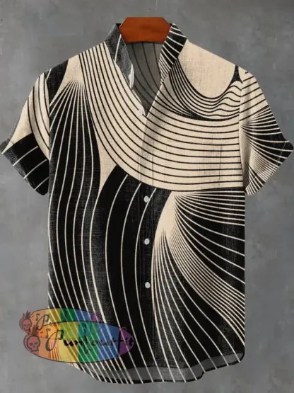 Black Curve Decorative Pattern Casual 100% Cotton Shirt Multicolor / S GEOMETRIC ART DESIGN