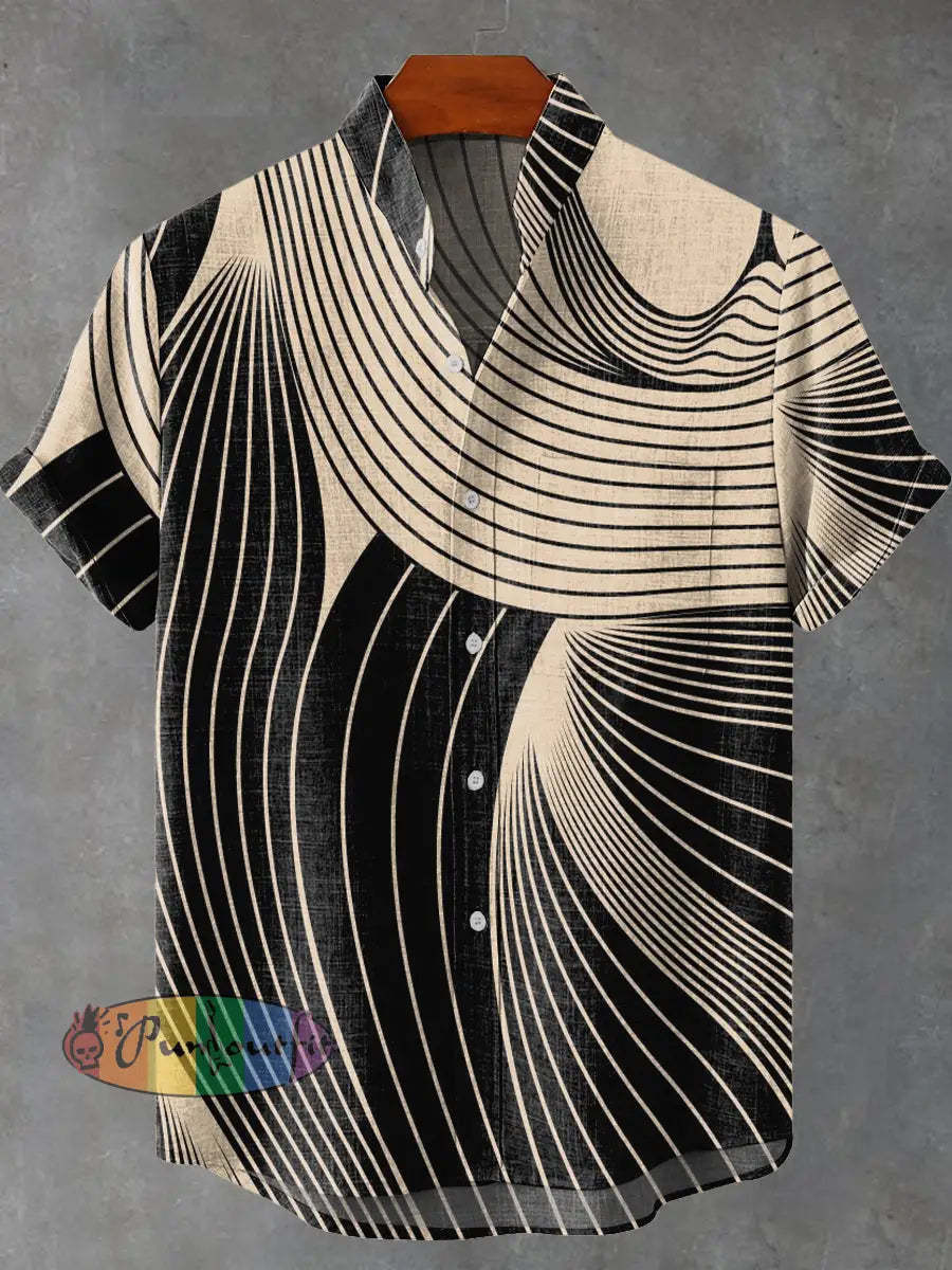 Black Curve Decorative Pattern Casual 100% Cotton Shirt Multicolor / S GEOMETRIC ART DESIGN