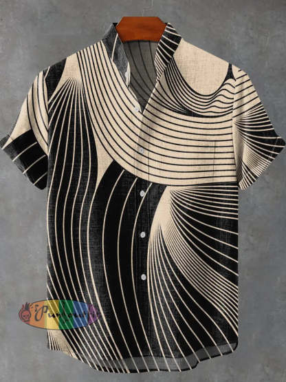 Black Curve Decorative Pattern Casual 100% Cotton Shirt Multicolor / S GEOMETRIC ART DESIGN