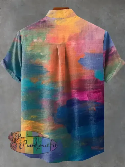 Colorful Striped Decorative Pattern Casual 100% Cotton Shirt GEOMETRIC ART DESIGN