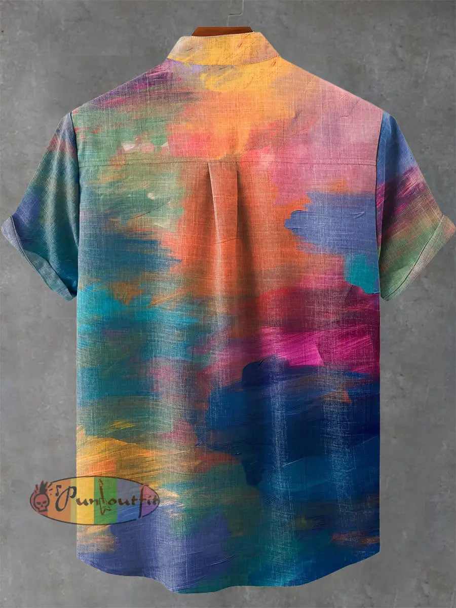 Colorful Striped Decorative Pattern Casual 100% Cotton Shirt GEOMETRIC ART DESIGN