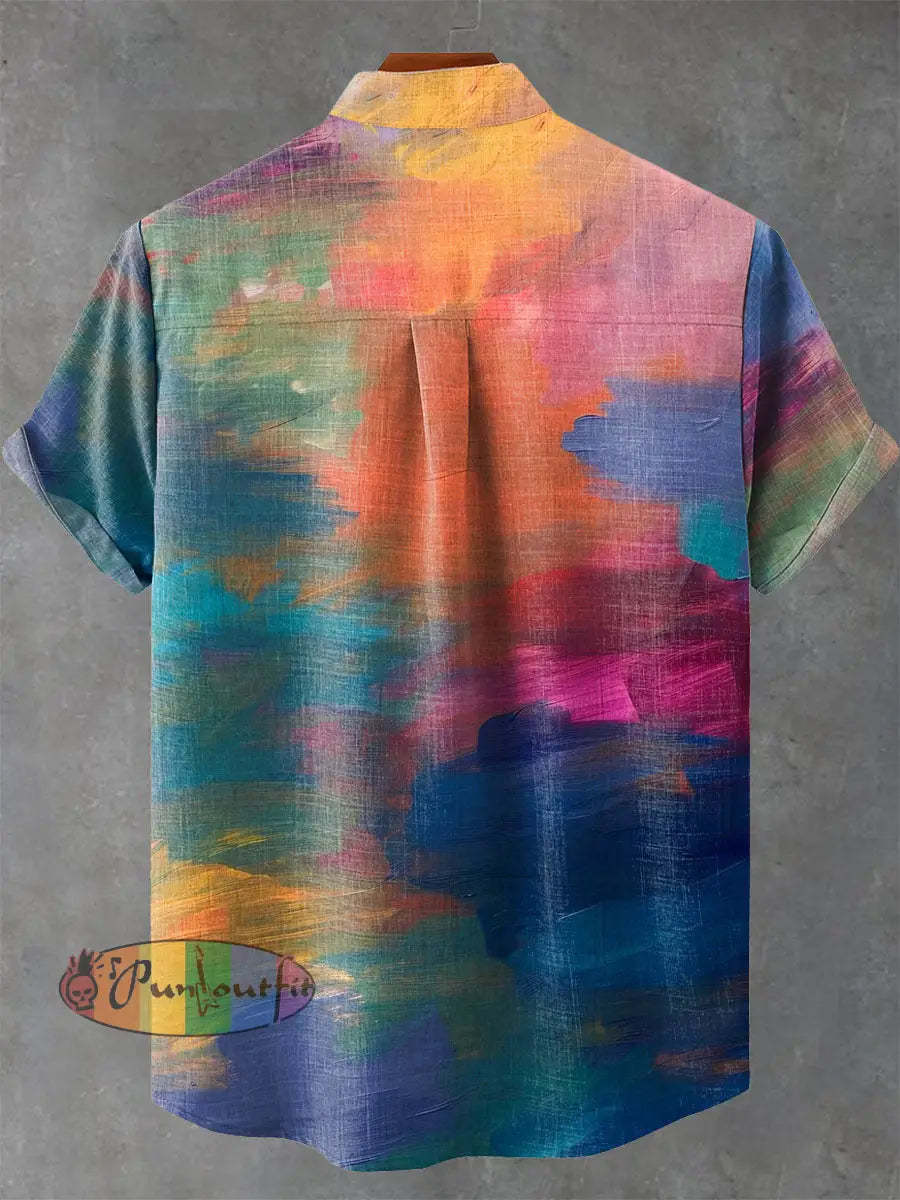 Colorful Striped Decorative Pattern Casual 100% Cotton Shirt GEOMETRIC ART DESIGN