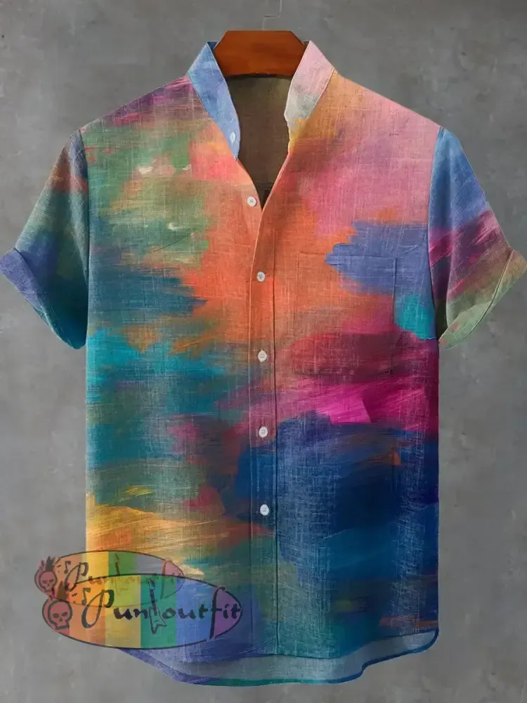 Colorful Striped Decorative Pattern Casual 100% Cotton Shirt Multicolor / S GEOMETRIC ART DESIGN