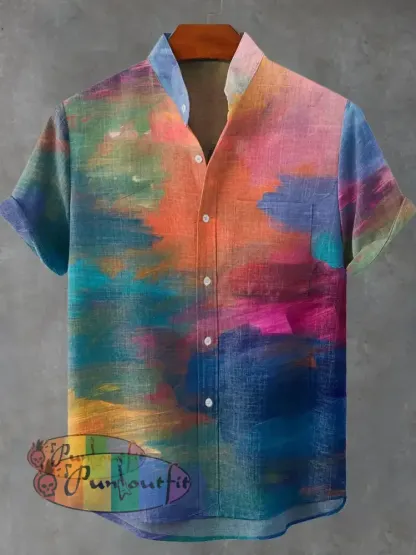 Colorful Striped Decorative Pattern Casual 100% Cotton Shirt Multicolor / S GEOMETRIC ART DESIGN