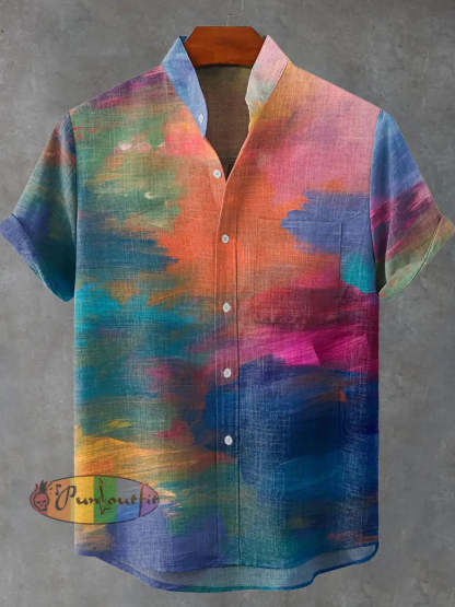 Colorful Striped Decorative Pattern Casual 100% Cotton Shirt Multicolor / S GEOMETRIC ART DESIGN