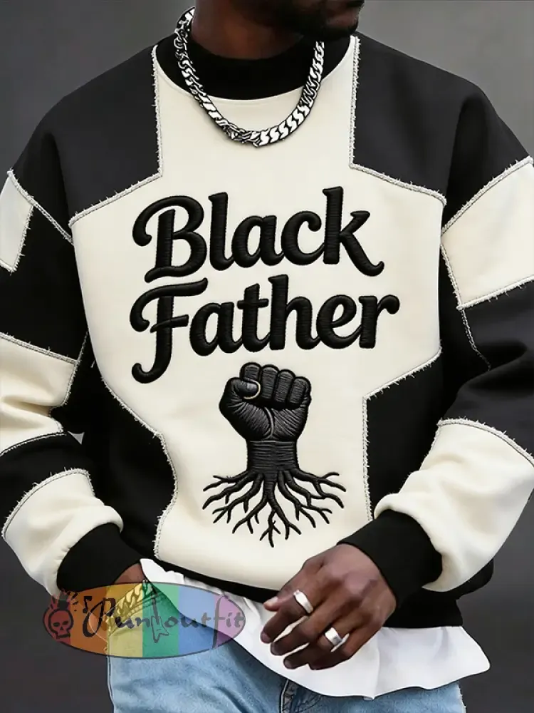 Men's Black Father Black Fist and Root Print Casual Sweatshirt