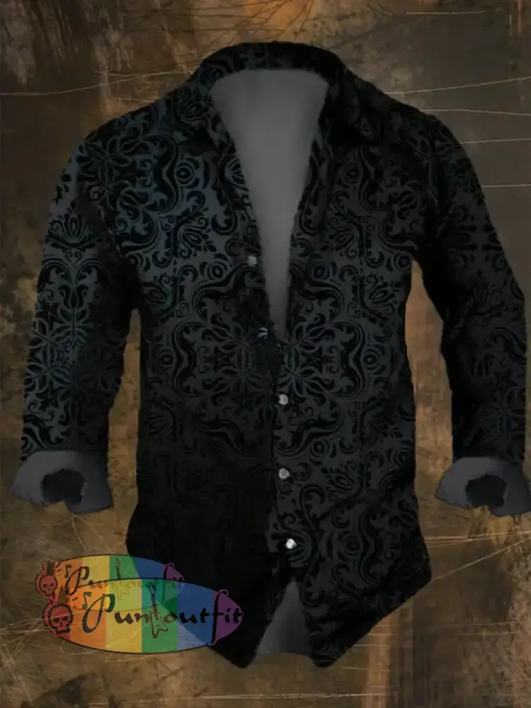 Dark Retro Skull Print Long Sleeve Shirt Multicolor / S