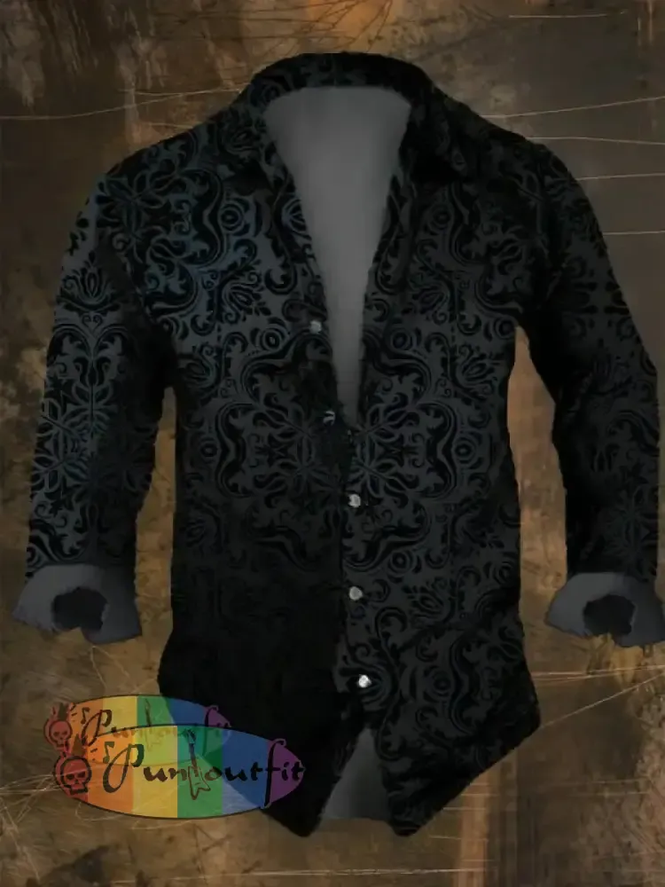 Dark Retro Skull Print Long Sleeve Shirt Multicolor / S