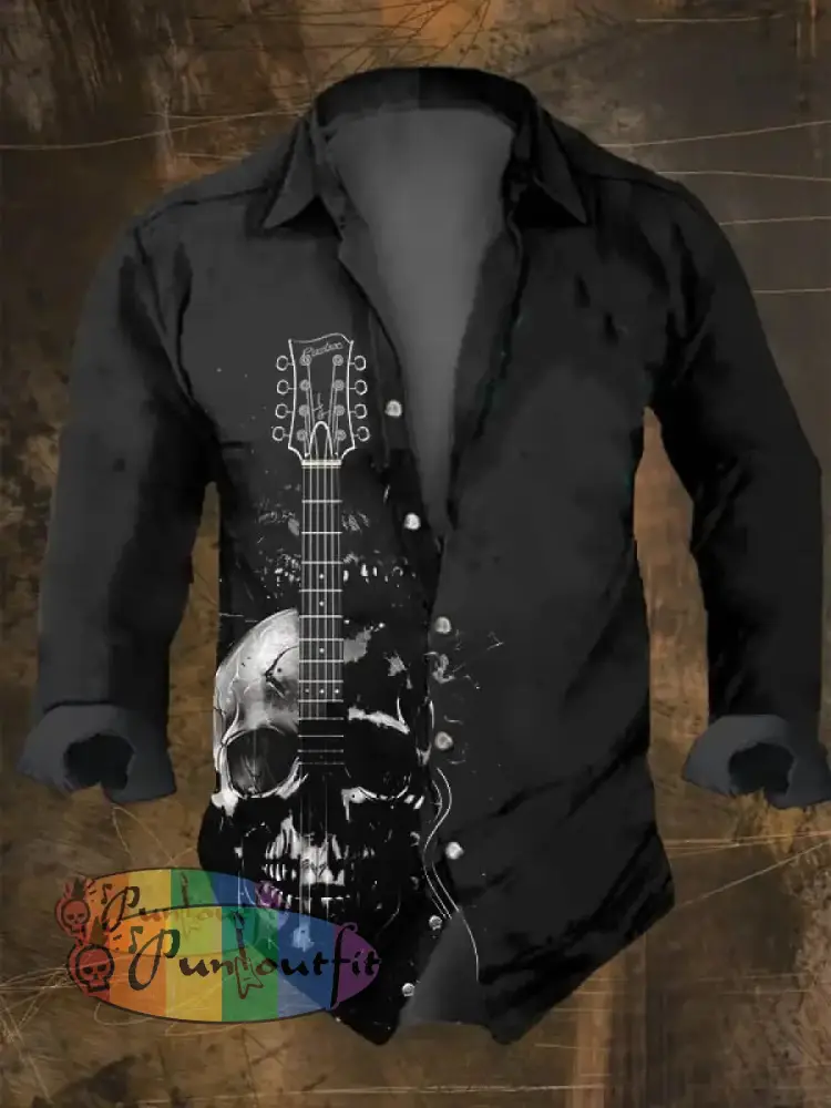 Dark Retro Skull Print Long Sleeve Shirt Multicolor / S