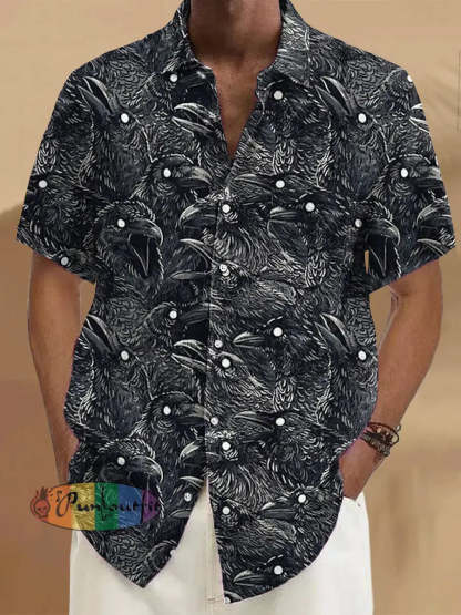 Gentleman Vintage Halloween Black Raven Art Print Pocket Shirt Colorful / S