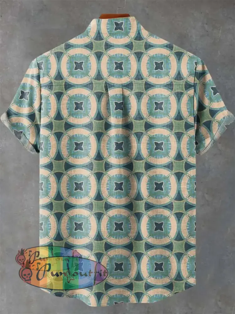 Geometric Circles Grid Retro Art Print Casual 100% Cotton Shirt GEOMETRIC ART DESIGN