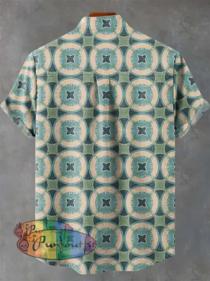 Geometric Circles Grid Retro Art Print Casual 100% Cotton Shirt GEOMETRIC ART DESIGN
