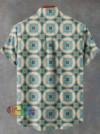Geometric Circles Grid Retro Art Print Casual 100% Cotton Shirt GEOMETRIC ART DESIGN