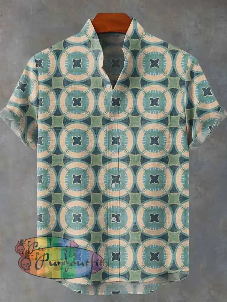 Geometric Circles Grid Retro Art Print Casual 100% Cotton Shirt Multicolor / S GEOMETRIC ART DESIGN