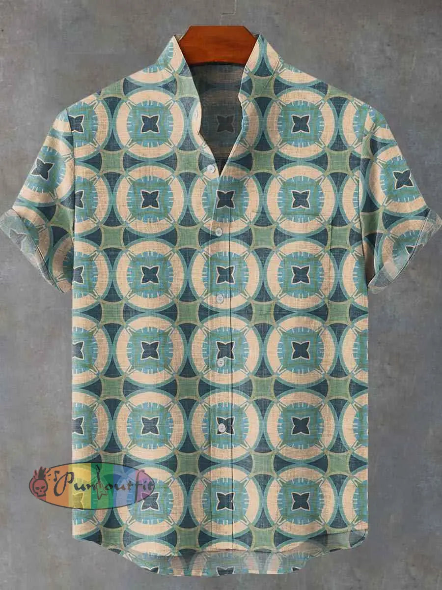 Geometric Circles Grid Retro Art Print Casual 100% Cotton Shirt Multicolor / S GEOMETRIC ART DESIGN