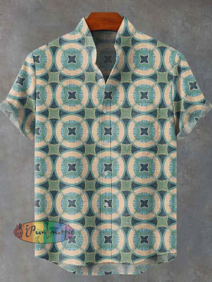 Geometric Circles Grid Retro Art Print Casual 100% Cotton Shirt Multicolor / S GEOMETRIC ART DESIGN